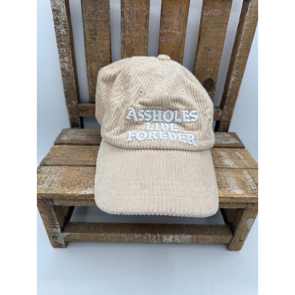 Linda Finegold Assholes Live Forever Tan Corduroy Adjustable Baseball Hat‎ Cap